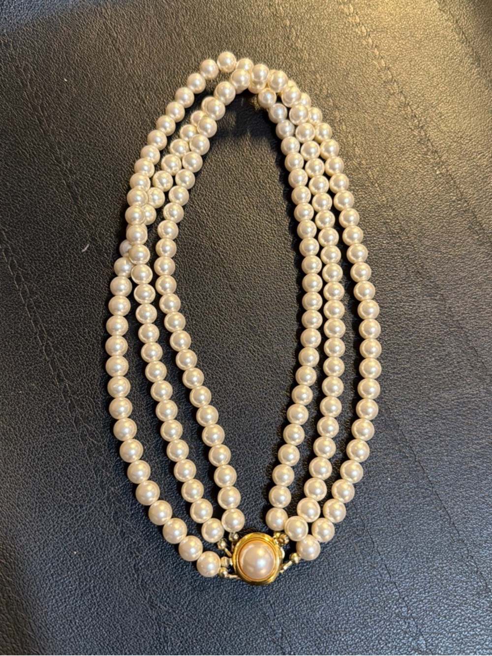 Classic Triple-Strand Pearl Necklace with Gold-Tone Clasp